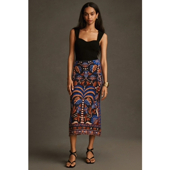 Farm Rio Nature Beauty Scarf Knit Midi Skirt - Picture 4 of 11